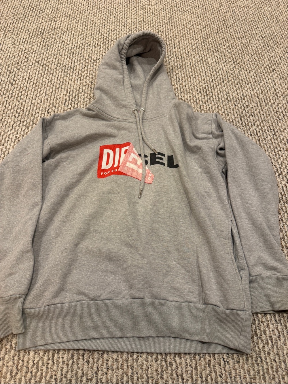Diesel Grey Logo Hoodie - Grey with Red Accent  Size S